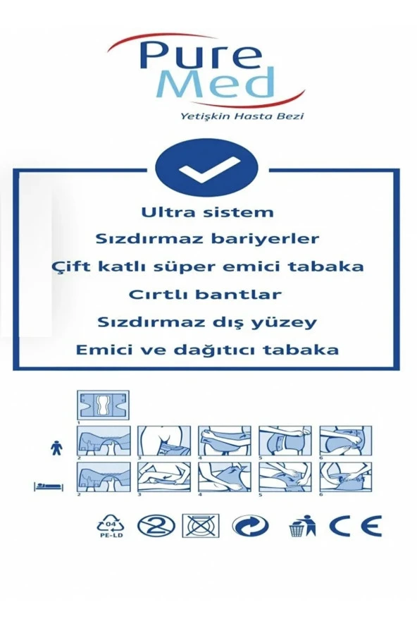 Puremed Belbantlı Yetişkin Hasta Bezi Medium 85x125 Cm 30 Adet - Resim 3