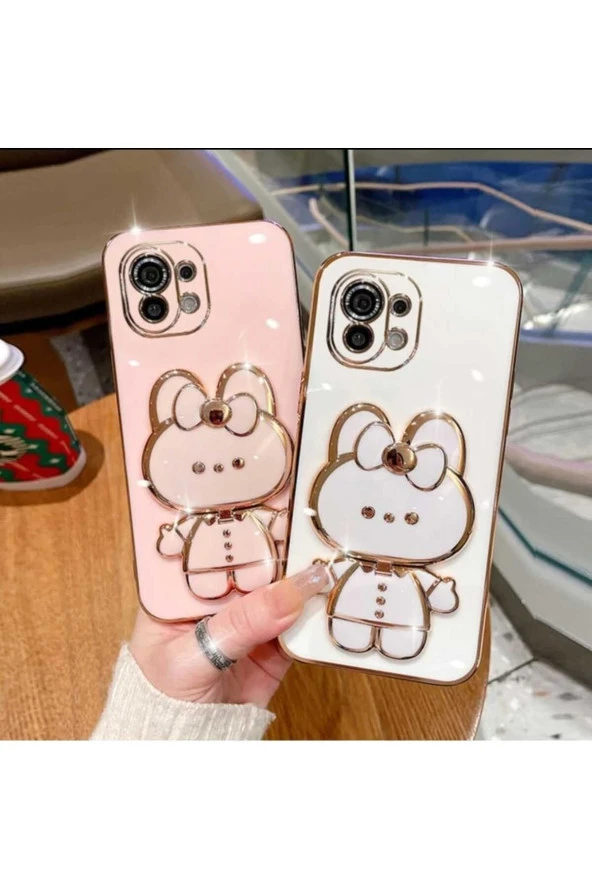 Iphone 13 Pro Uyumlu Sevimli Tavşan Stand Tutuculu Lüks Telefon Kılıfı