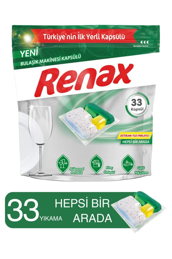 Renax Bulaşık Makinesi Kapsülü Hepsi Bir Arada 33 Lü