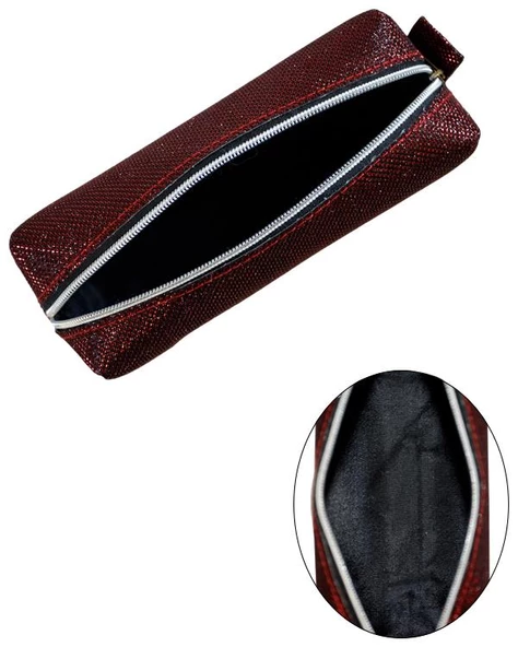 Yuga Makyaj Çantası Simli Desenli Bordo - 3