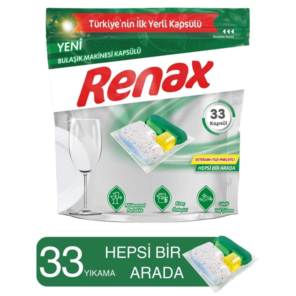 Renax Bulaşık Makinesi Kapsülü Hepsi Bir Arada 33 Lü x 3 Adet (99 Kapsül) - 4