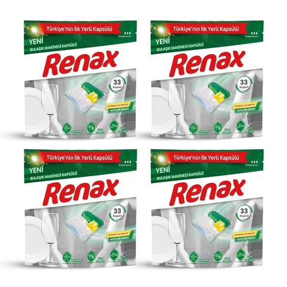Renax Bulaşık Makinesi Kapsülü Hepsi Bir Arada 33 Lü x 4 Adet (132 Kapsül) - 1