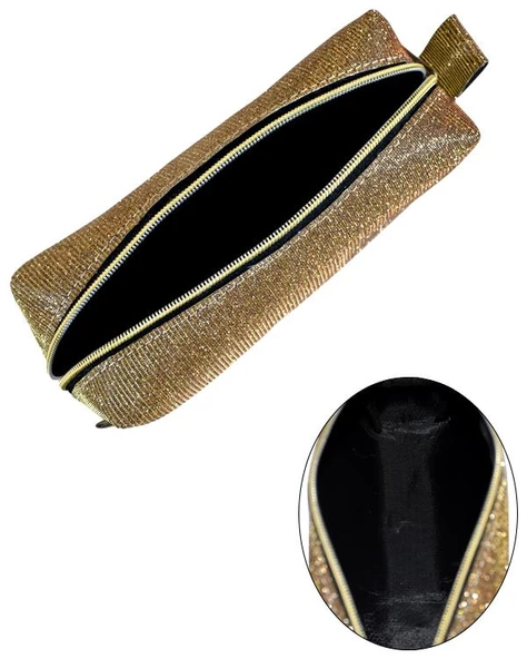 Yuga Makyaj Çantası Simli Hologramlı Koyu Sarı - 3