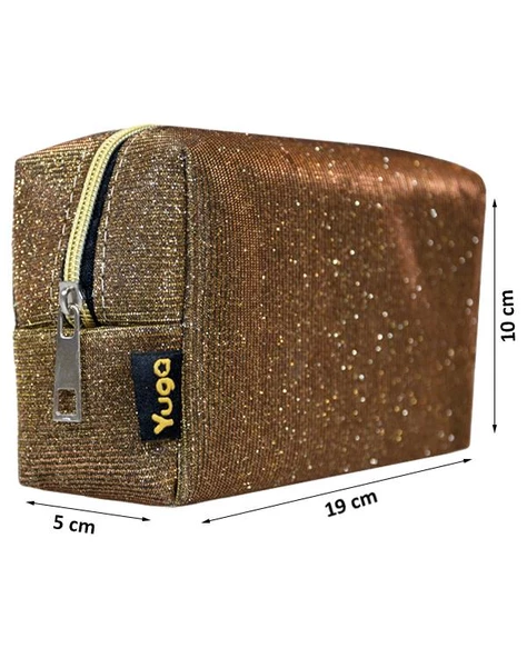 Yuga Makyaj Çantası Simli Hologramlı Koyu Sarı - 4