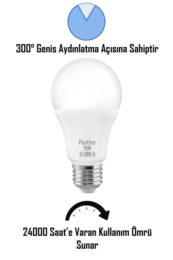 9W Beyaz LED E27 Ampul Tasarruflu Lamba 6500 K Beyaz Işık 800 Lümen 9W=60W - 2