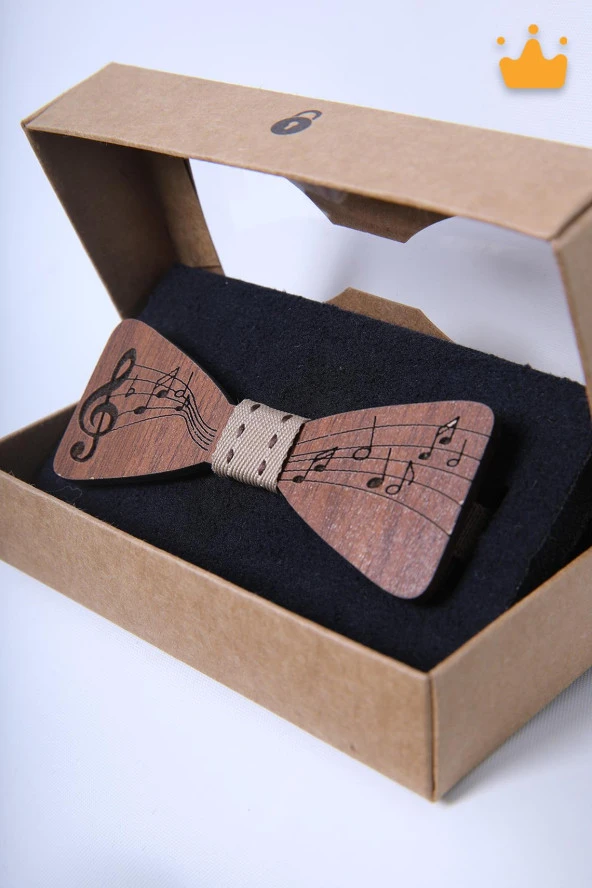 Babyhola 1-16 Yaş Ahşap Nota Desen Erkek Çocuk Papyon Doğum Günü Kutulu Bayramlık Takım Elbise Papyonu - 2