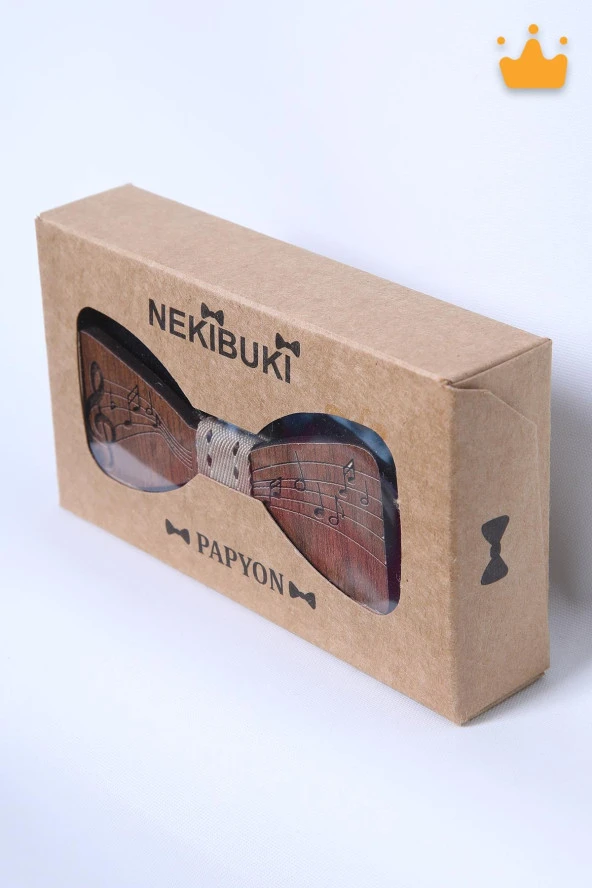 Babyhola 1-16 Yaş Ahşap Nota Desen Erkek Çocuk Papyon Doğum Günü Kutulu Bayramlık Takım Elbise Papyonu - 3