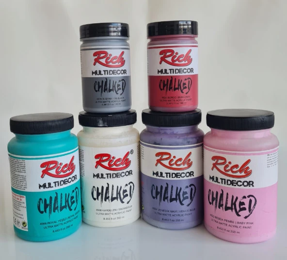 Rich MultiDecor Chalked 6 Renk Set 4adet 250cc+4adet 100cc + 10 Numara Zemin Fırça