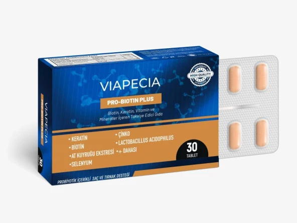 Viapecia Pro-Biotin Plus Biotin Keratin Vitamin ve Mineraller İçeren Takviye Edici Gıda 30 Tablet