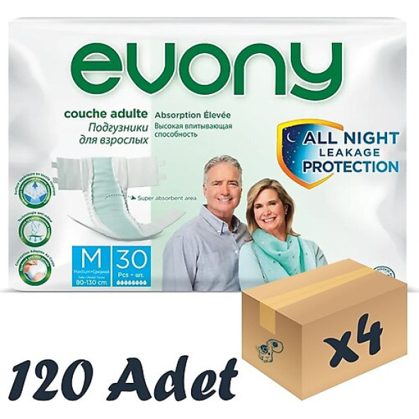 Evony Belbantlı Orta Boy (M) 30lu 4 Paket Hasta Bezi - 2