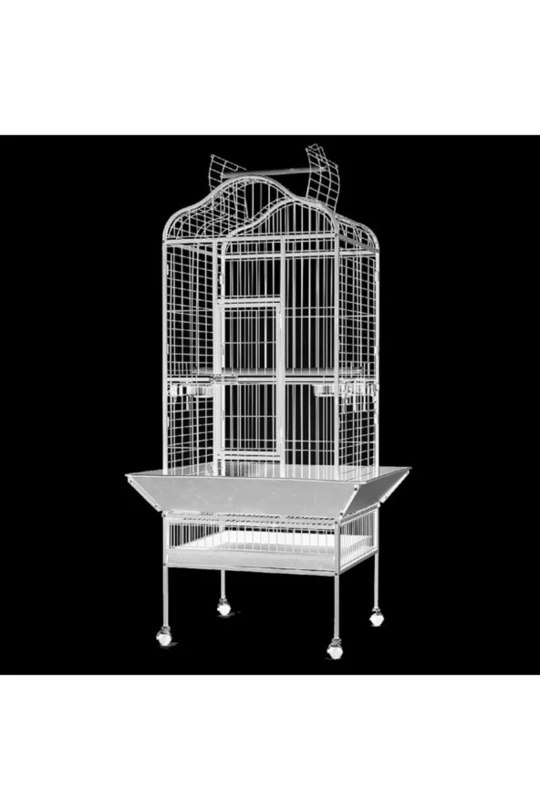 Ayaklı Üstten Açılır Papağan Eğitim Kafesi Beyaz 61x56x156 Cm