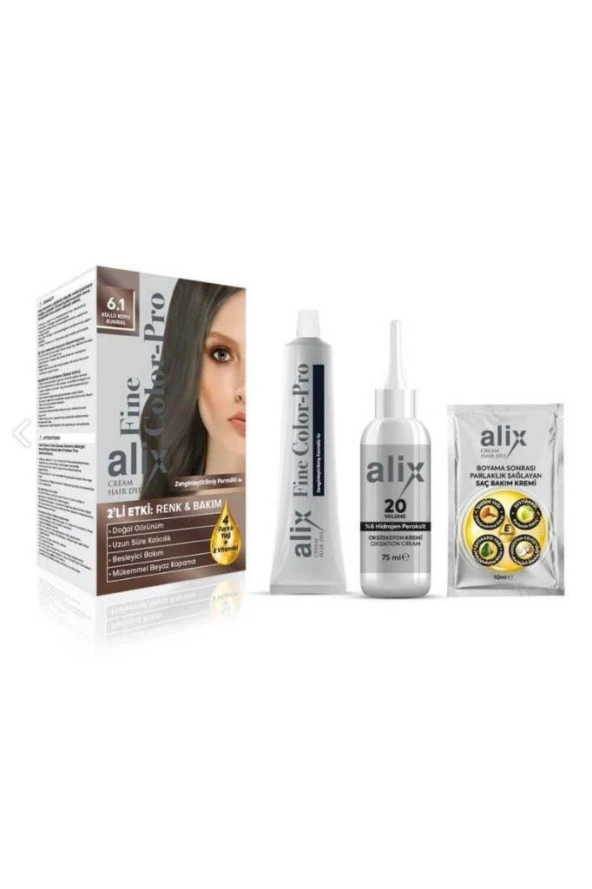 Alix Kit Saç Boyası 6.1 Küllü Koyu Kumral 50 ml