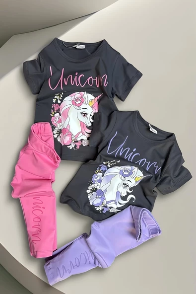 Unicorn Desenli Pembe Renk Taytlı Takım - 4