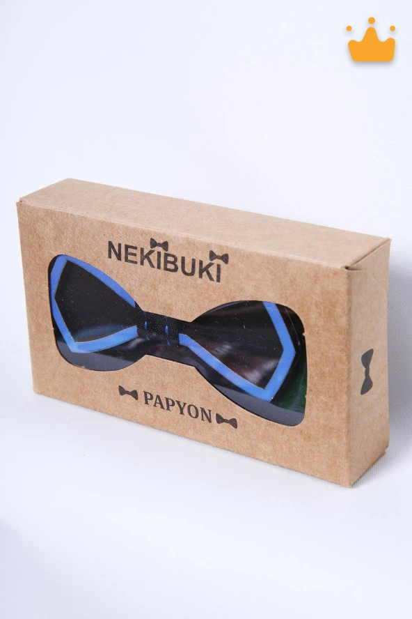 Babyhola 1-16 Yaş Ahşap Erkek Çocuk Mavi Papyon Doğum Günü Kutulu Bayramlık Takım Elbise Papyonu - 3