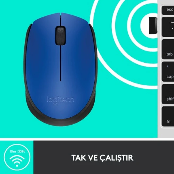 Logitech M171 USB Alıcılı Kablosuz Kompakt Mouse - Mavi - 6