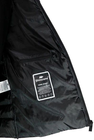 Erkek Kapüşonlu Göğüs Cepli Şişme Siyah Mont - 4