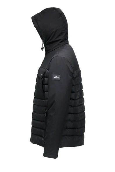 Erkek Kapüşonlu Göğüs Cepli Şişme Siyah Mont - 2