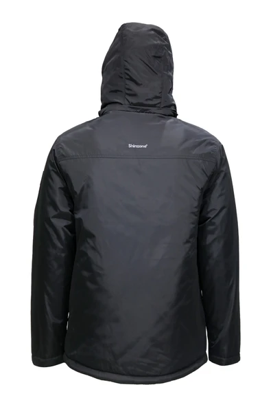 Erkek Kapitone Kapüşonlu iç Cepli Siyah Mont - 3