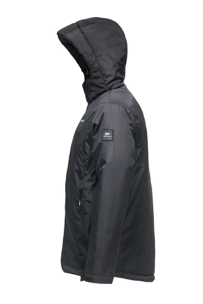 Erkek Kapitone Kapüşonlu iç Cepli Siyah Mont - 2