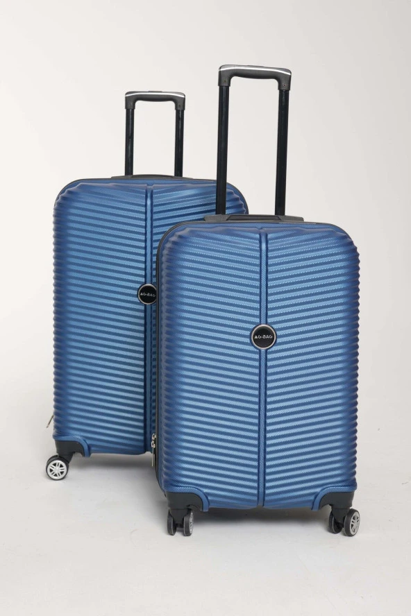 ABS Sert Plastik 2'li Bavul & Valiz Seti Büyük Boy + Orta Boy Diana Serisi-MAVİ