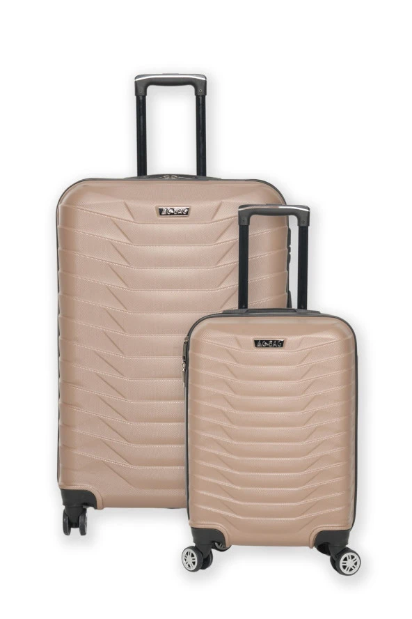ABS Sert Plastik 2 li Bavul & Valiz Seti Büyük Boy + Küçük Kabin Boy Krios Serisi-ALTIN