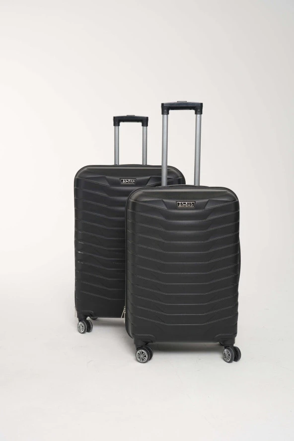 ABS Sert Plastik 2'li Bavul & Valiz Seti Büyük Boy + Orta Boy Krios Serisi-SİYAH