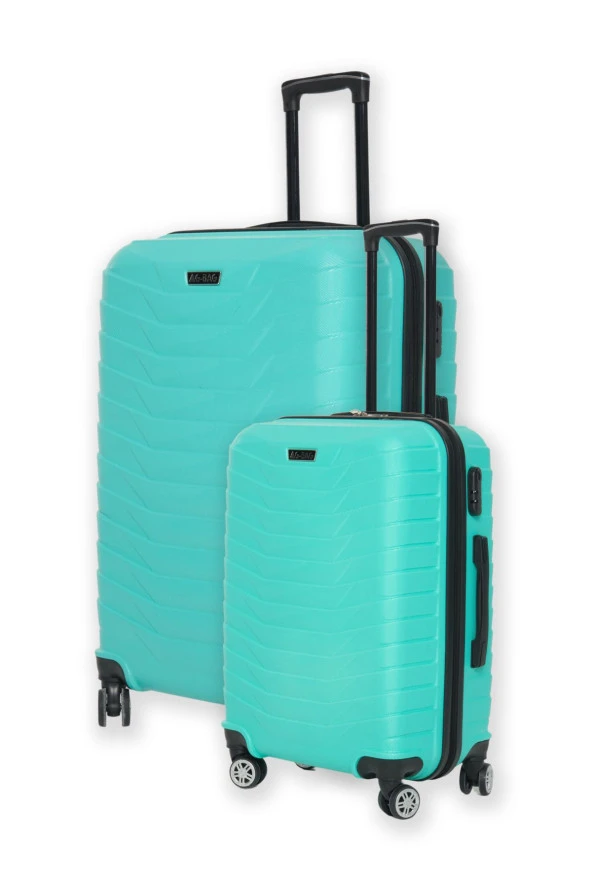 ABS Sert Plastik 2 li Bavul & Valiz Seti Büyük Boy + Küçük Kabin Boy Krios Serisi-TURKUAZ