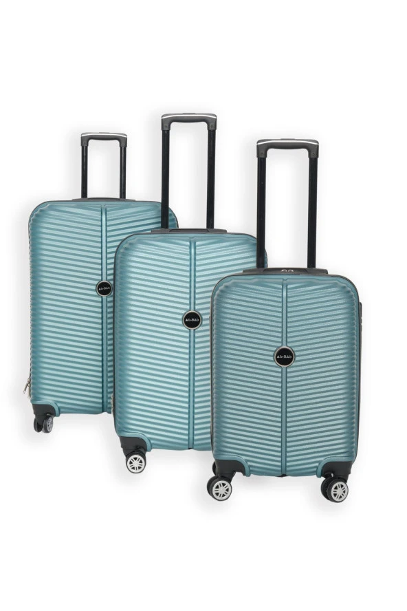 ABS Sert Plastik Diana Serisi 3'lü Bavul & Valiz Seti Büyük Boy + Orta Boy + Küçük Kabin Boy-AÇIK MAVİ