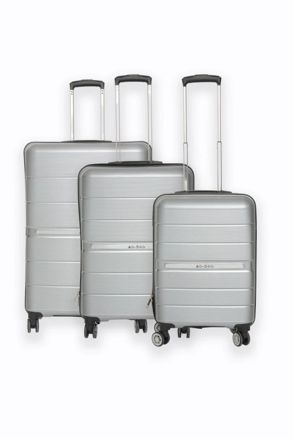 Kırılmaz Silikon Pp Polipropilen Açık Gri 3'lü Valiz & Bavul Seti Crius Serisi Büyük Orta Kabin Boy-Açık Gri