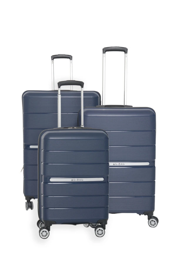 Kırılmaz Silikon Polipropilen 3'lü Valiz & Bavul Seti Crius Serisi Büyük Boy + Orta Boy + Kabin Boy-LACİVERT