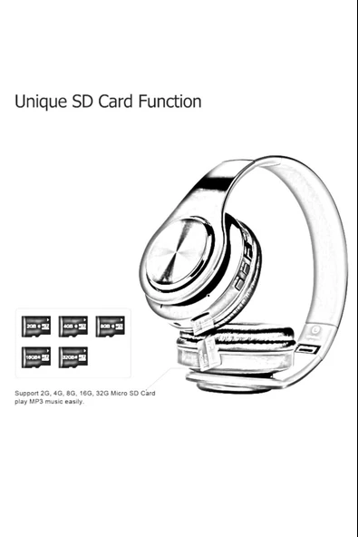 Bluetooth Kulaklık Radyolu Aux Girişli Hafıza Kartlı Kulak Üstü Bluetooth Kulaklık - 6