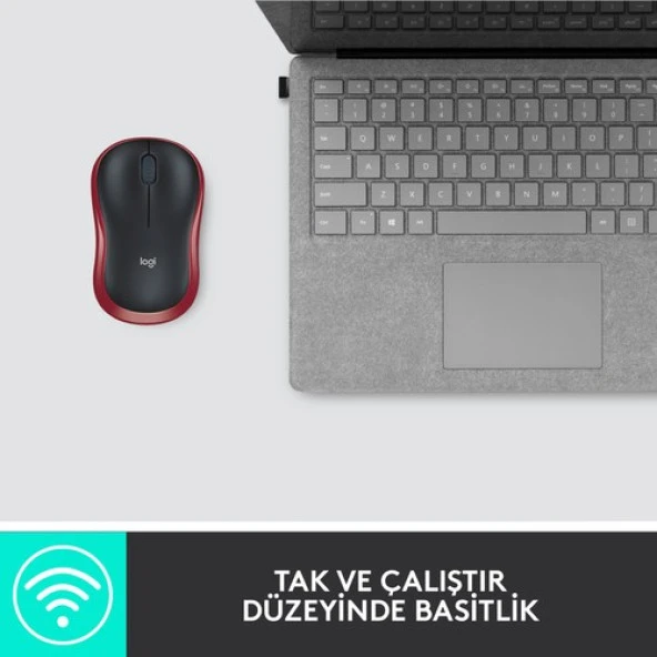 Logitech M185 USB Alıcılı Kompakt Kablosuz Mouse - Kırmızı - Resim 8