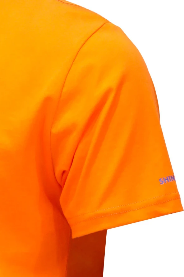 Erkek Bisiklet Yaka Standart Fit Göğüs Baskılı Turuncu T-Shirt - 3