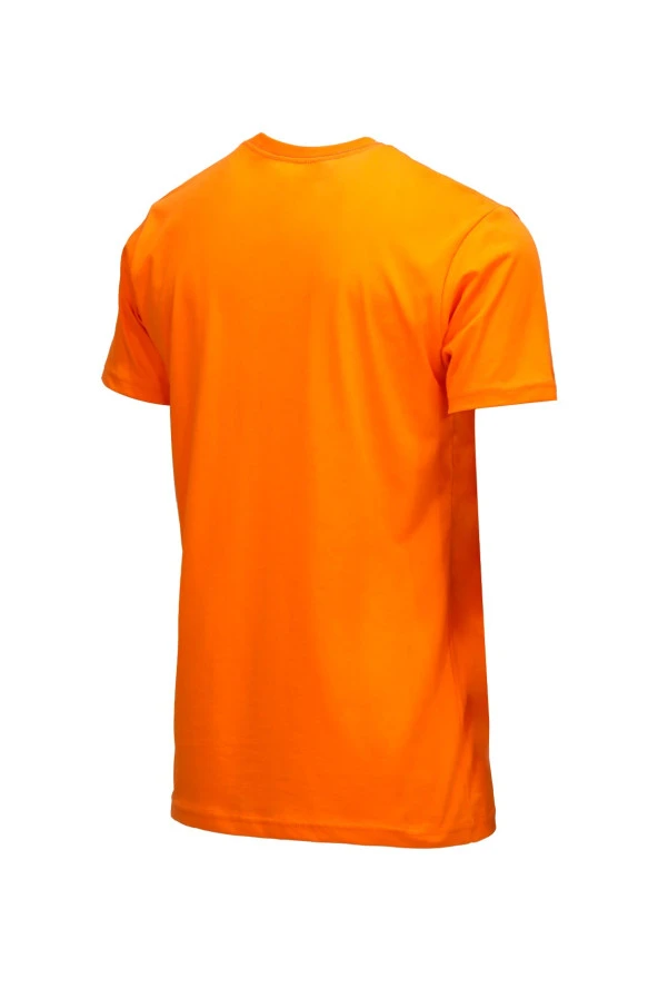 Erkek Bisiklet Yaka Standart Fit Göğüs Baskılı Turuncu T-Shirt - 4