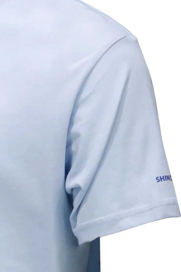 Erkek Bisiklet Yaka Standart Fit Göğüs Baskılı Mavi T-Shirt - 3