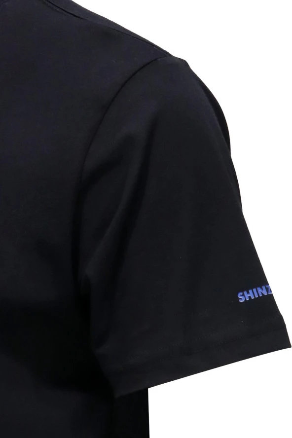 Erkek Bisiklet Yaka Standart Fit Göğüs Baskılı Siyah T-Shirt - 3