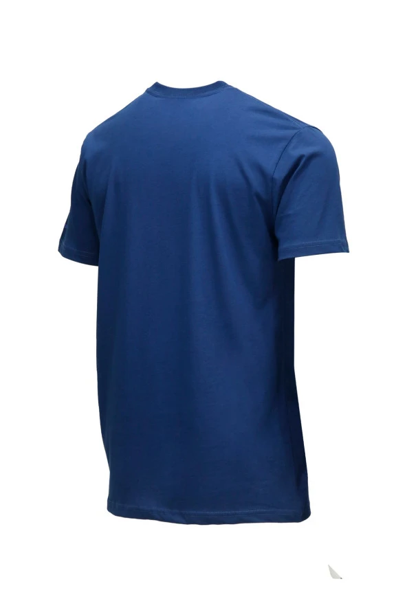 Erkek Bisiklet Yaka Standart Fit Göğüs Baskılı Koyu mavi T-Shirt - 4