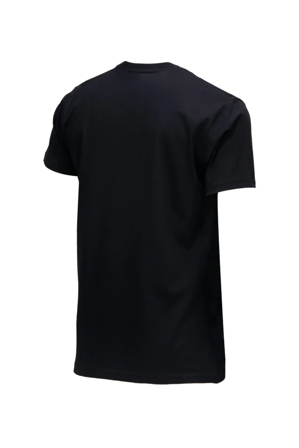 Erkek Bisiklet Yaka Standart Fit Göğüs Baskılı Siyah T-Shirt - 4