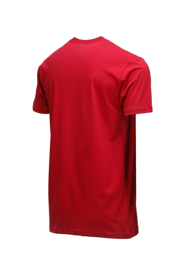 Erkek Bisiklet Yaka Standart Fit Göğüs Baskılı Bordo T-Shirt - Resim 4