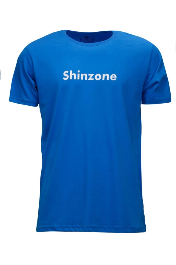 Erkek Bisiklet Yaka Standart Fit Shinzone Göğüs Baskılı Koyu mavi T-Shirt