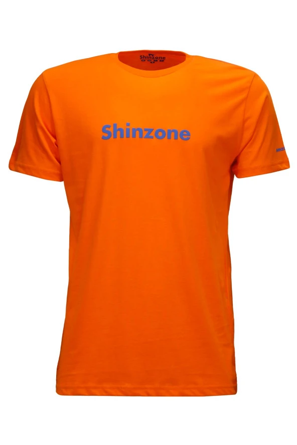 Erkek Bisiklet Yaka Standart Fit Shinzone Göğüs Baskılı Turuncu T-Shirt