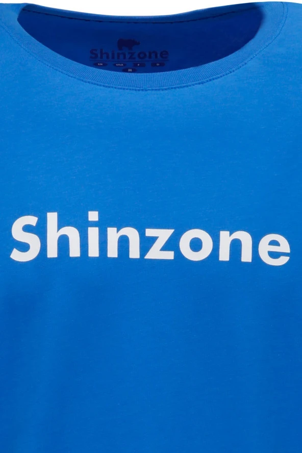 Erkek Bisiklet Yaka Standart Fit Shinzone Göğüs Baskılı Koyu mavi T-Shirt - 3