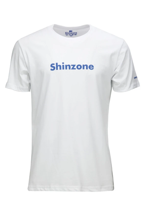 Erkek Bisiklet Yaka Standart Fit Shinzone Göğüs Baskılı Beyaz T-Shirt