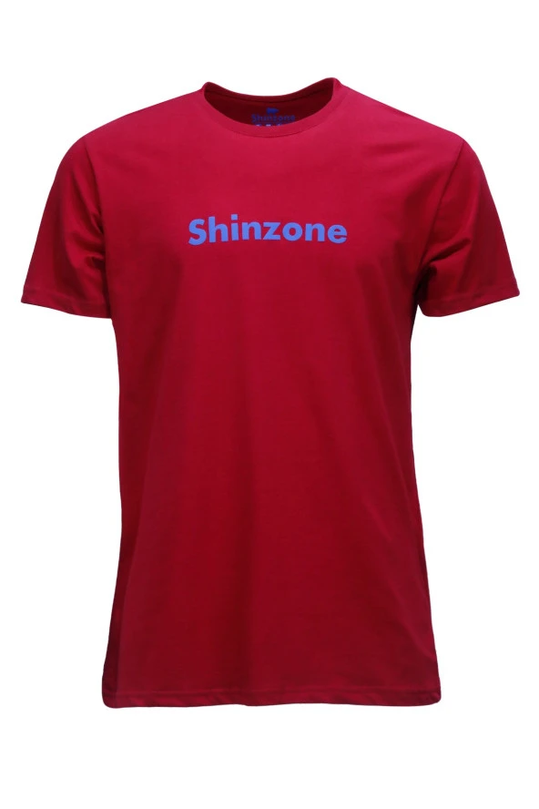 Erkek Bisiklet Yaka Standart Fit Shinzone Göğüs Baskılı Bordo T-Shirt