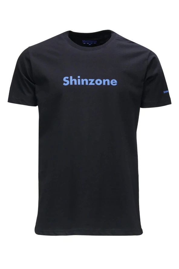 Erkek Bisiklet Yaka Standart Fit Shinzone Göğüs Baskılı Siyah T-Shirt