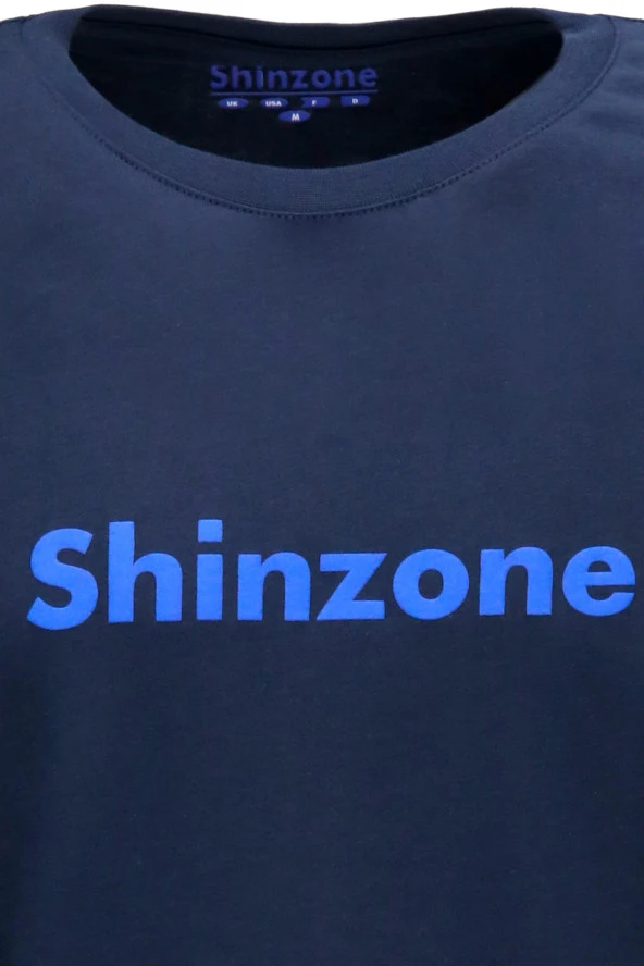 Erkek Bisiklet Yaka Standart Fit Shinzone Göğüs Baskılı Lacivert T-Shirt - 3