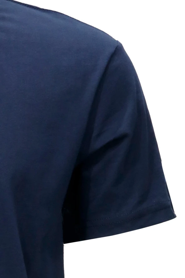 Erkek Bisiklet Yaka Standart Fit Shinzone Göğüs Baskılı Lacivert T-Shirt - 4