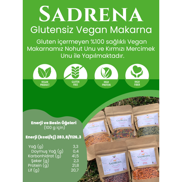 SADRENA Glutensiz & Vegan Yüksek Protein ve Lif İçeren Domates & Kapya Biber Makarna 200gr.Avantajlı 3'lü Paket. - 2