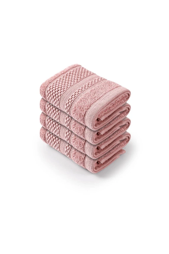 Softy - %100 Doğal Pamuklu 4'lü Misafir Banyo / Mutfak Havlusu Seti - 30x50 cm Pembe