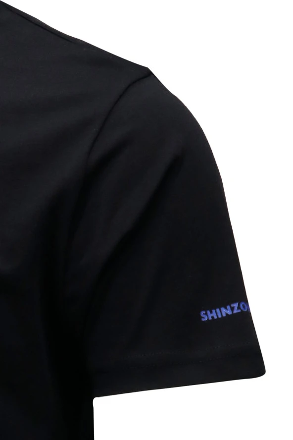 Erkek Bisiklet Yaka Standart Fit Discovery Göğüs Baskılı Siyah T-Shirt - Resim 4